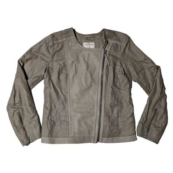 Lucky Brand Jackets & Blazers - LUCKY BRAND LAMB LEATHER + LINEN Women Medium Taupe Asymmetrical Zip Moto Jacket